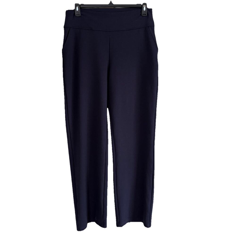Saint + Sophia Putney Pull On Pants Size 12 Navy Blue Relaxed Straight Pockets - Picture 3 of 16
